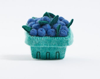 Pick Your Own Blueberry Basket, Hand Felted Fruit Box Ornament, Handmade Spring Charm