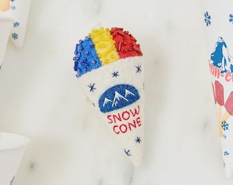 Summer Snow Cone Ornament, Handmade Felt Carnival Decor, Colorful Frozen Treat Keepsake, Nostalgic Fair Food Charm