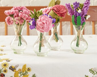 Bundle: Set of 4 Spring Flower Bouquets with Vases, Hand Felted Forever Flowers, Handmade Floral Decor