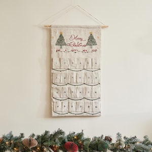 Bundle: Linen Advent Calendar with Set of 24 Mini Ornaments, Hand Embroidered Countdown Calendar, Handmade Christmas Decor image 4