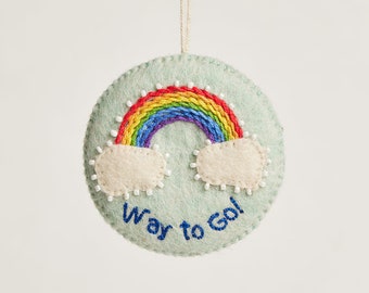 Way To Go! You Rock Badge, Hand Felted Rainbow Pin, Handmade Merit Award