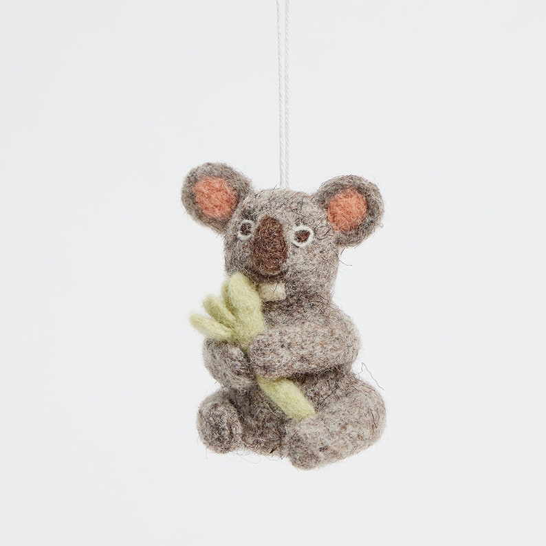 Hungry Koala Ornament, Hand Felted Joey Bear Charm, Handmade Jungle Animal Decor image 2