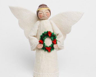 Yuletide Gift Angel Tree Topper, Hand Felted Holiday Spirit, Handmade Christmas Decoration