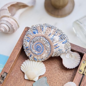 Moon Snail Shell Beaded Ornament, Handmade Coastal Christmas Decor, Beaded Ocean Holiday Ornament, Nautical Beach Tree Keepsake Gift