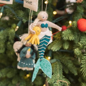 Mermaid with Octopus Ornament, Hand Felted Green Siren, Handmade Magic & Whimsy Charm