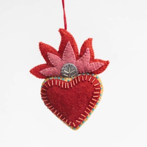 Sacred Heart Ornament, Hand Felted Symbol of Divine Love, Handmade Christmas Charm