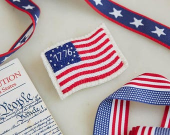 1776 American Flag Ornament, Handmade Felt Patriotic Decor, Independence Day Keepsake, USA Flag Gift, Fourth Of July Collectible