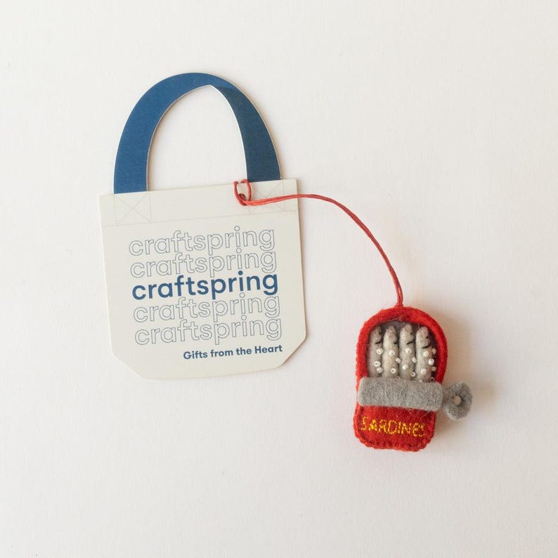 Sardines Bag Charm, Handmade Felt Tinned Fish Accessory, Quirky Everyday Accent for Food Lovers image 5