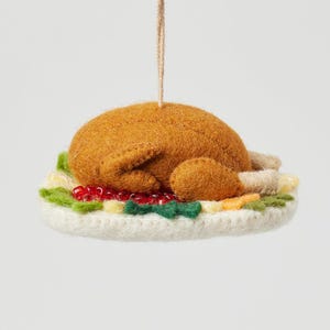 Turkey Dinner Plate Ornament, Hand Felted Traditional Thanksgiving Dish, Handmade Holiday Cooking Charm