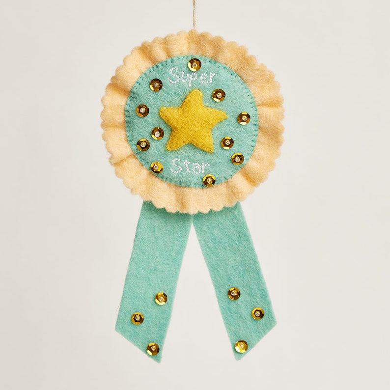 Super Star Ribbon Badge, Hand Felted Congratulatory Pin, Handmade Merit Ribbon image 1