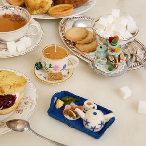 Tea Tray Ornament, Handmade Afternoon Tea Keepsake, Cottagecore Decor Gift, Felt Teapot and Treats for Cozy Holiday Decoration image 3