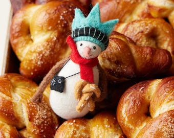 NYC Snowman Ornament, Hand Felted New York Christmas Charm, Handmade Keepsake from The Big Apple