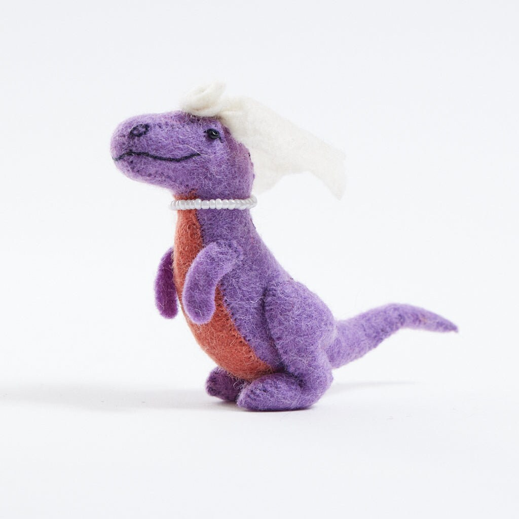 9cm Wool Felt Stitched Purple Dinosaur - Felt and Yarn