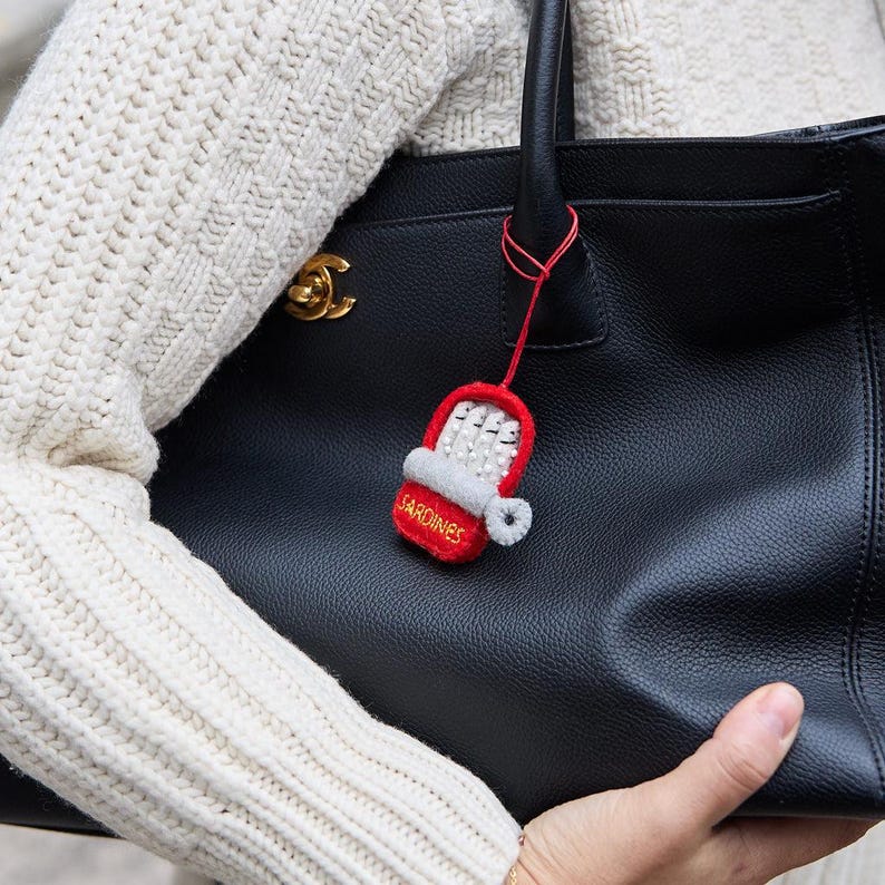 Sardines Bag Charm, Handmade Felt Tinned Fish Accessory, Quirky Everyday Accent for Food Lovers image 2
