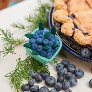 Blueberry Pint Ornament, Handmade Felt Keepsake, Farmers Market Decor, Whimsical Summer Fruit Gift for Garden & Kitchen Lovers image 2