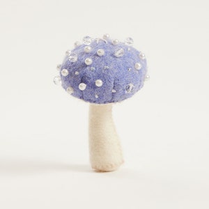 Lavender Royal Crown Mushroom Ornament, Hand Felted Purple Beaded Toadstool, Handmade Magic Forest Charm image 3