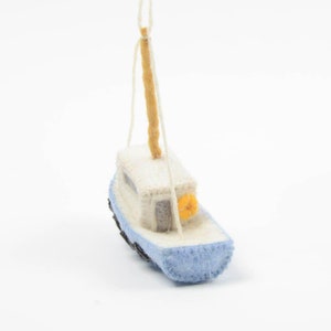 Daily Catch Fishing Boat, Hand Felted Trawler Ornament, Handmade Ocean Life Charm image 5