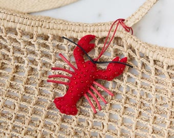 Red Lobster Bag Charm, Handmade Felt Coastal Maine Accessory, Ocean Creature Accent, Playful Seaside Decor