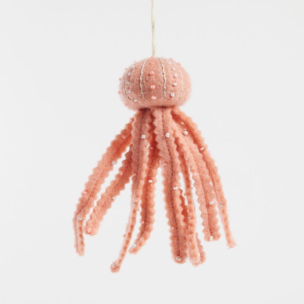 Little Blush Jellyfish, Hand Felted Ocean Animal Ornament, Handmade Seaside Decor