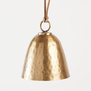 Small Hammered Bell - Antique Brass, Hand-Cast Metal Charm, Handmade Christmas Holiday Decor