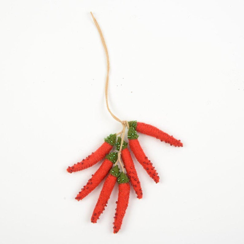 Small Red Chili Pepper Bundle, Hand Felted Southwestern Fruit Ornament, Handmade Spicy Food Charm image 7