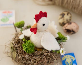 Kleiner Hahn Anhänger, Handgefilzter Bauernhof Tier Anhänger, Handgemachte Osterdeko