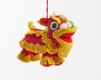 年寿獅子飾り、手作りフェルト製旧正月チャーム、手作り中国新年装飾