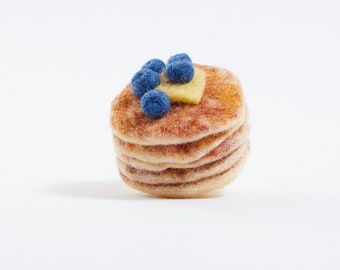 Blueberry Pancake Stack, Hand Felted Classic Breakfast Food Ornament, Handmade Foodie Charm