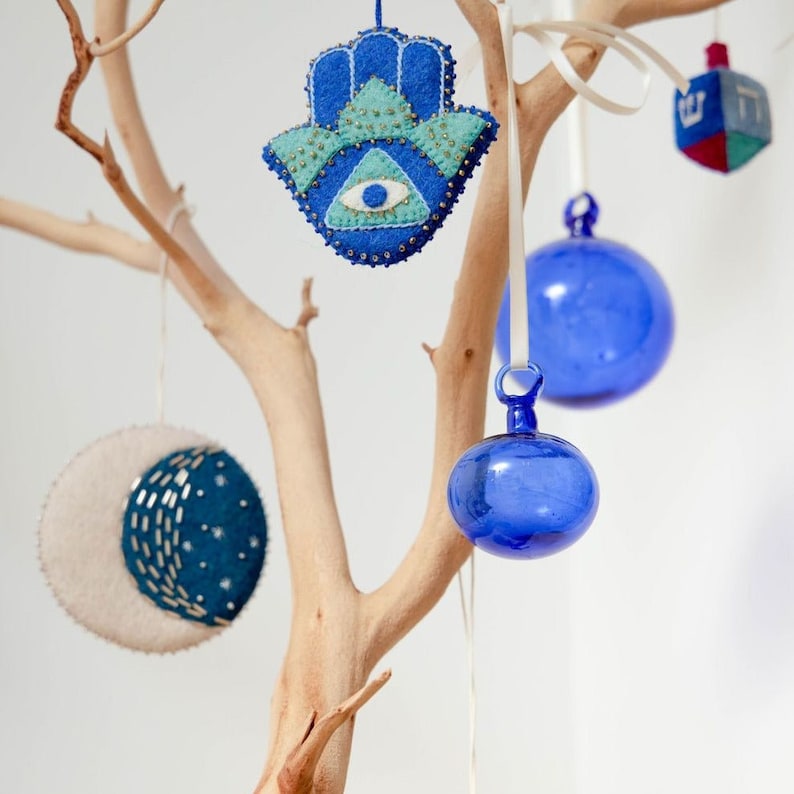 Blue Moon Blessings, Hand Felted Celestial Ornament, Handmade Nursery Charm image 6