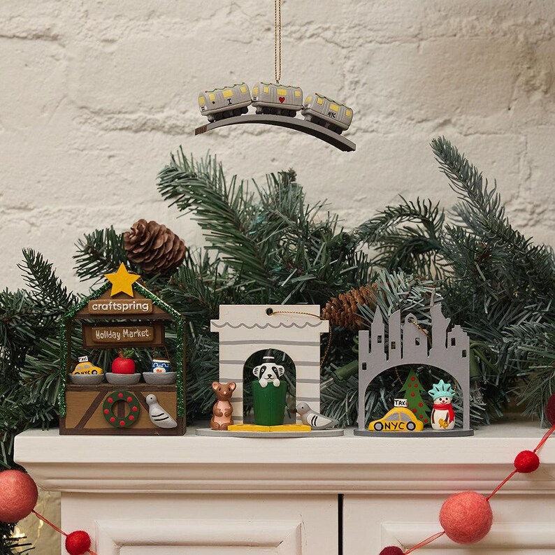 New York City Subway Train Wood Ornament, Handcrafted NYC Metro Charm