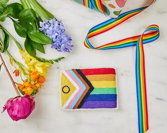 Progress Pride Flag Ornament, Hand Felted Rainbow Flag Ornament, Handmade LGBTQ+ Charm