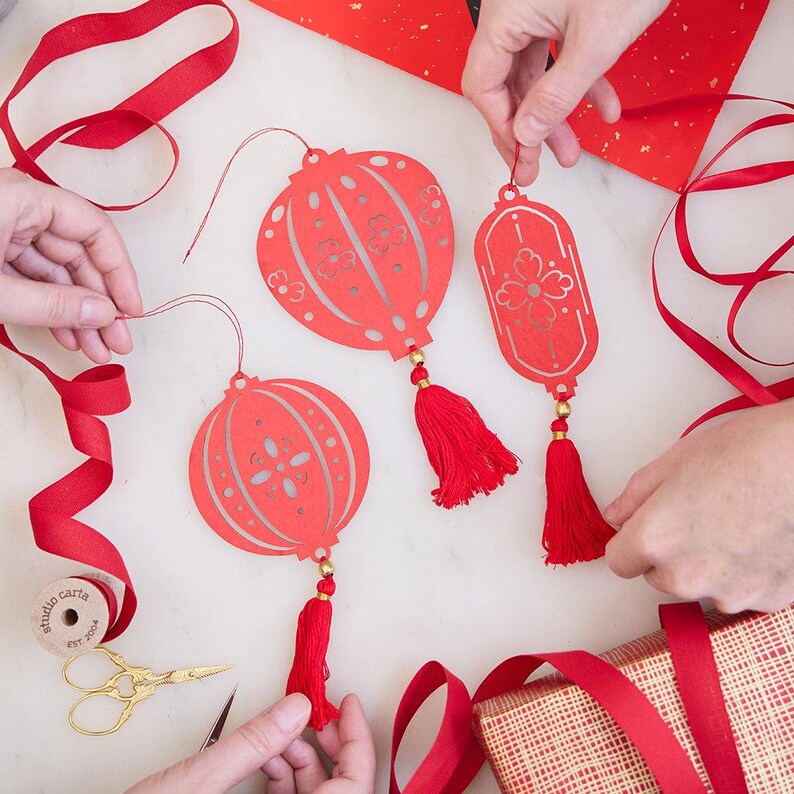 Paper Lantern Ornaments - Set of 3, Handmade Lunar New Year Decor, Festive Red Chinese Celebration Keepsakes image 3