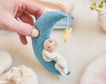 Baby Mond Träumer Ornament - Licht, Filz Baby Ornament, handgemachte Kinderzimmer Dekoration, Babys erste Weihnacht, himmlisches Baby Geschenk