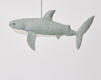 Great White Shark, Hand Felted Ocean Animal Ornament, Handmade Seaside Charm