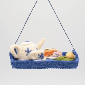 Tea Tray Ornament, Handmade Afternoon Tea Keepsake, Cottagecore Decor Gift, Felt Teapot and Treats for Cozy Holiday Decoration image 7