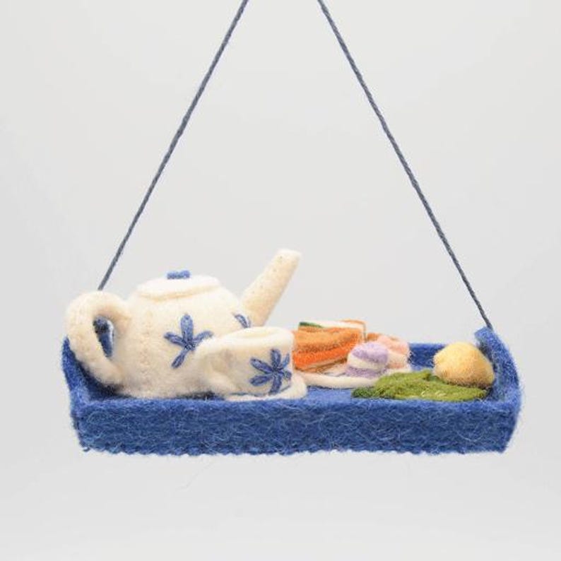 Tea Tray Ornament, Handmade Afternoon Tea Keepsake, Cottagecore Decor Gift, Felt Teapot and Treats for Cozy Holiday Decoration image 7