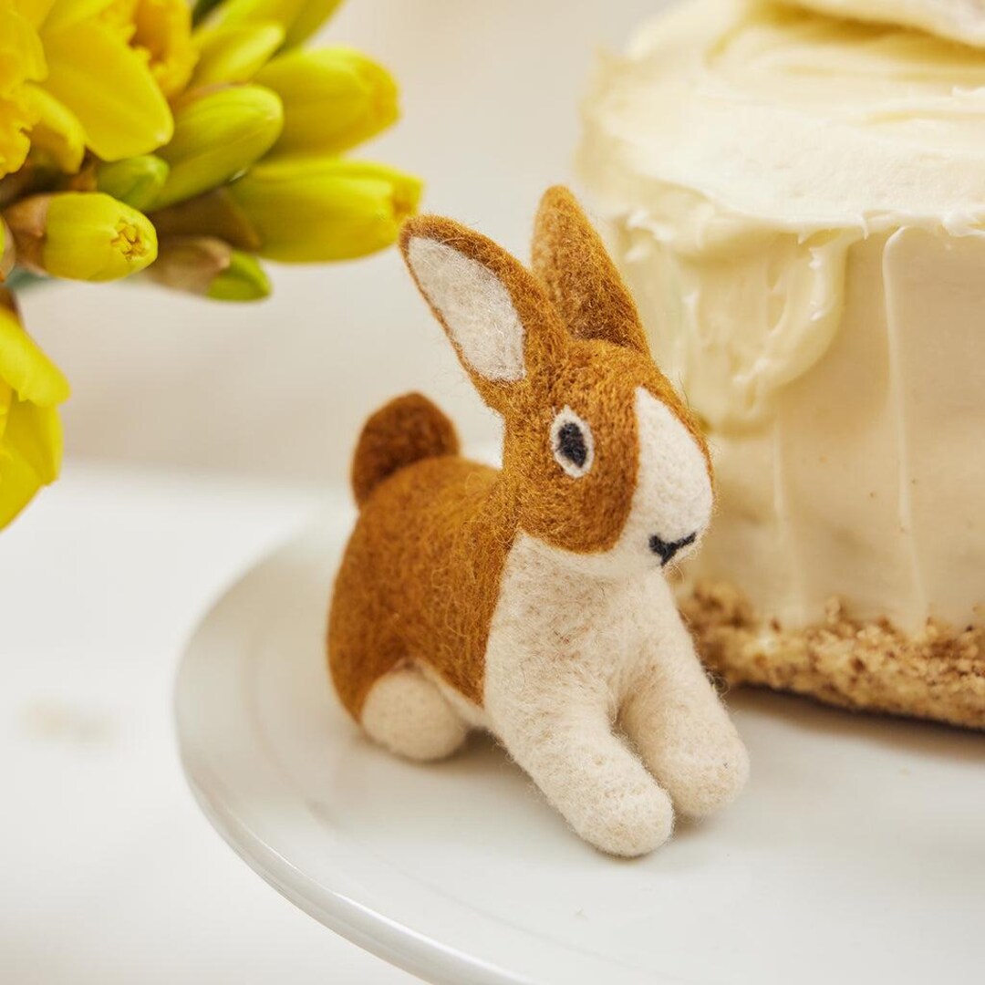 Copper The Rabbit Copper Bunny Ornament, Hand Needle Felted White and Brown Rabbit ...