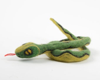 Green Jungle Snake, Hand Felted Reptile Ornament, Handmade Wildlife Charm