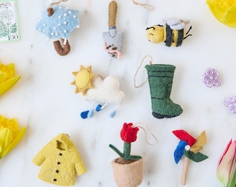Spring Splash Mini Ornamente - 8er Set, handgemachte Filzanhänger, Frühlingsbaumdekor, wunderliches Frühlingsgeschenk für Gartenliebhaber