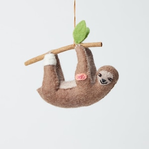 Take it Slow Sloth, Hand Felted Jungle Animal Ornament, Handmade Get Well Charm