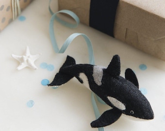 San Juan's Orca, Hand Felted Killer Whale Ornament, Handmade Playful Ocean Animal Charm
