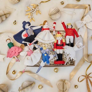 Handmade Nutcracker Gift Box Set - Light, Hand Felted Christmas Ornaments, Hand Embroidered Good Luck Festive Charms