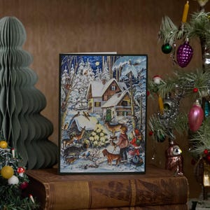 Piccolo biglietto d'auguri con calendario dell'avvento tedesco, tradizionale carta da lettere per le feste, biglietto di auguri natalizio bianco