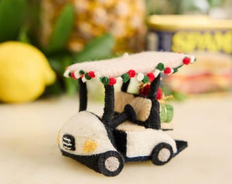 Holiday Golf Cart Ornament, Handmade Felt Golfer Gift, Christmas Tree Decor, Country Club Keepsake, Sports Charm