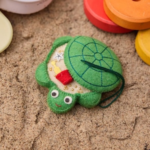 Turtle Sandbox Ornament, Handmade Felt Beach Toy, Summer Keepsake, Cute Ocean Gift, Whimsical Coastal Decor