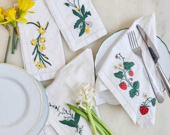 Baumwoll-Servietten mit Frühlingsblumen - 4er-Set, wiederverwendbare Tischwäsche, Gartenparty Tischdekoration, Oster-Brunch-Beherbergung unverzichtbar