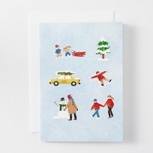 Winterpret wenskaart, Kerstmis in de stad briefpapier, feestelijke witte Metropolitan Holiday Note Card