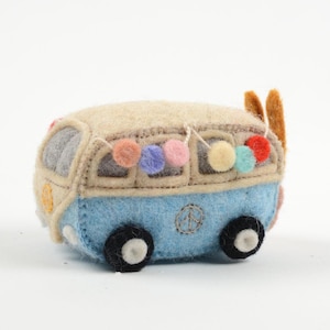 Après Ski Hippie Bus Ornament, Hand Felted Winter Camper Van Ornament, Handmade Holiday Charm