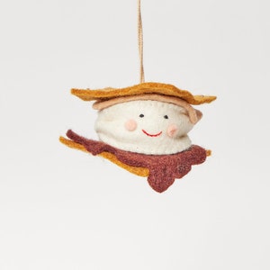 S'more Ornament, Hand Felted Melted Chocolate and Marshmallow Graham Cracker Cookie Sandwich, Handmade Summer Bonfire Charm