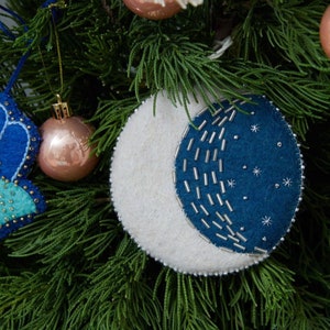 Blue Moon Blessings, Hand Felted Celestial Ornament, Handmade Nursery Charm image 2